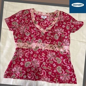 🍁 OLD NAVY, Red/Pink Short Sleeve Top w/Tie Back
